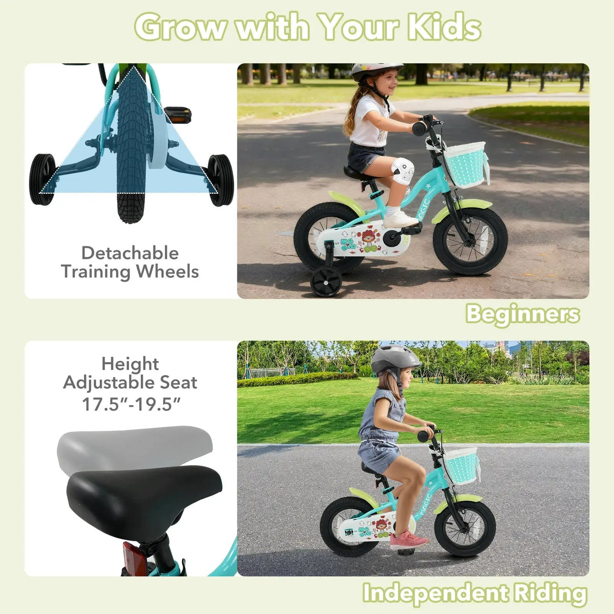 12/14/16 Inch Kids Bike with Training Wheels and Basket Green Color, photo 23 of 32
