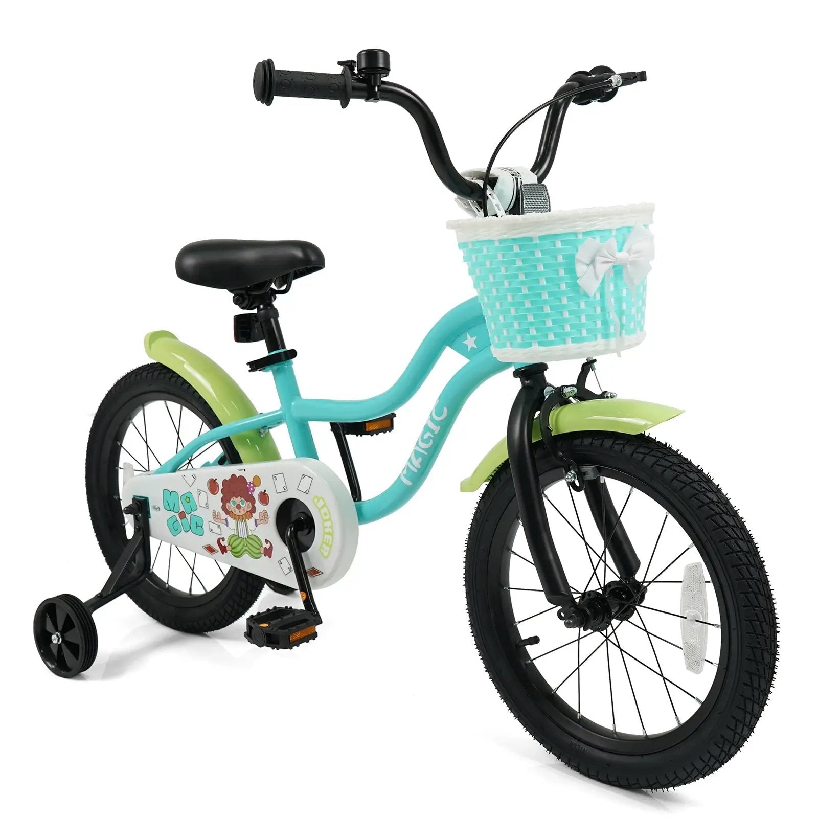 12/14/16 Inch Kids Bike with Training Wheels and Basket Green Color by DirectDeals