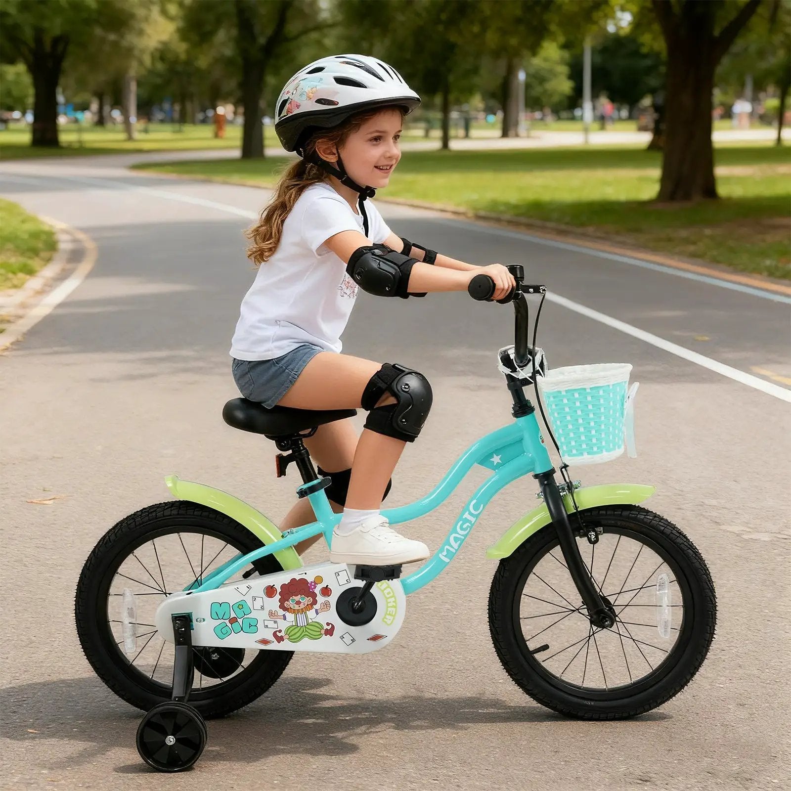 12/14/16 Inch Kids Bike with Training Wheels and Basket Green Color by DirectDeals