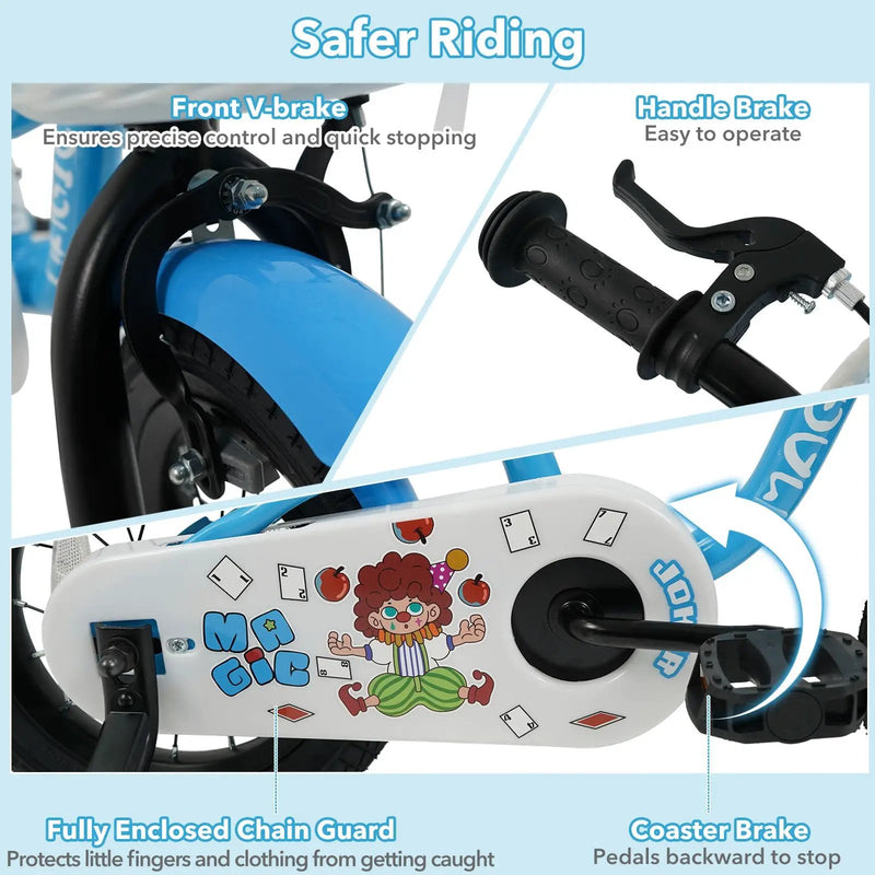 12/14/16 Inch Kids Bike with Training Wheels and Basket Navy Color by DirectDeals