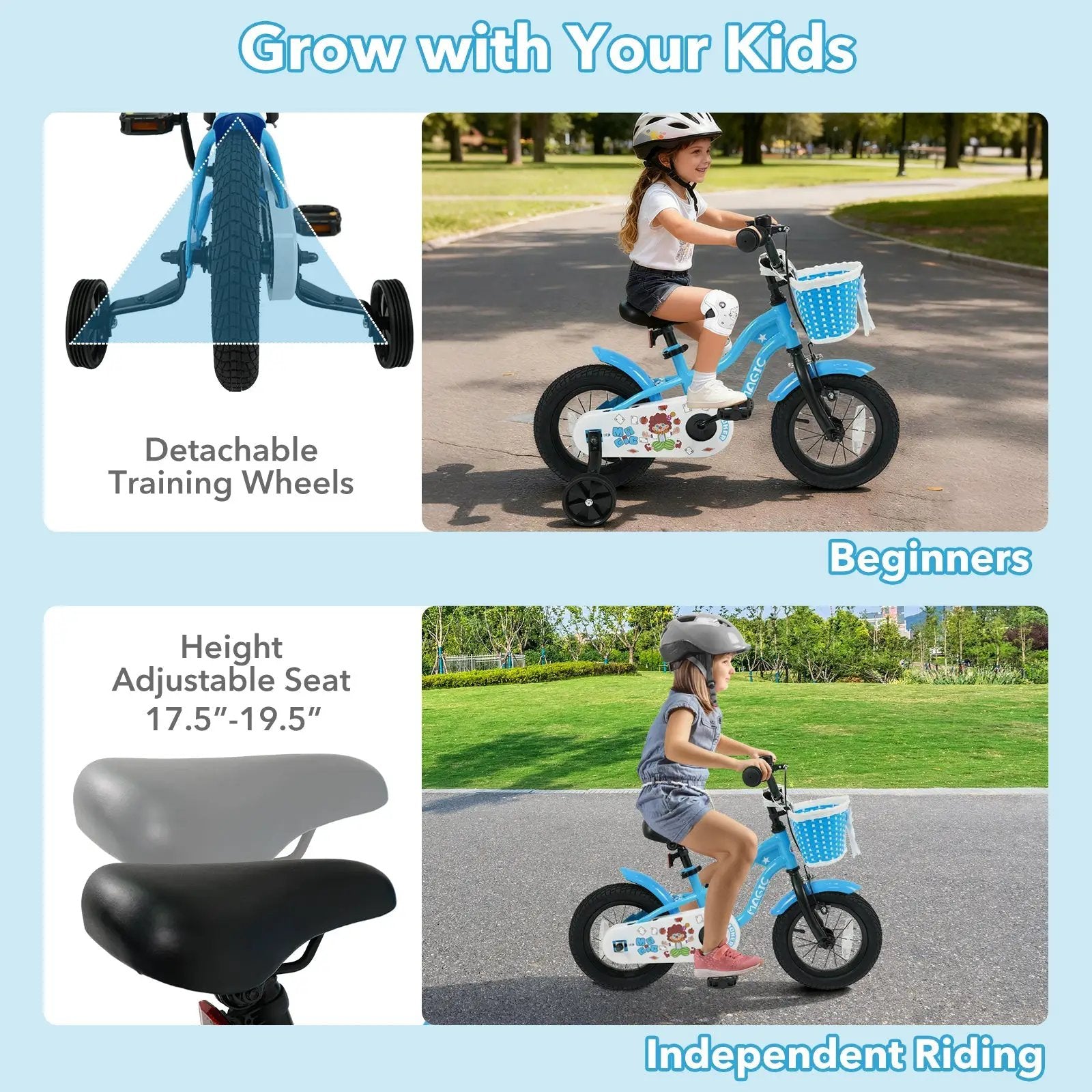 12/14/16 Inch Kids Bike with Training Wheels and Basket Navy Color by DirectDeals