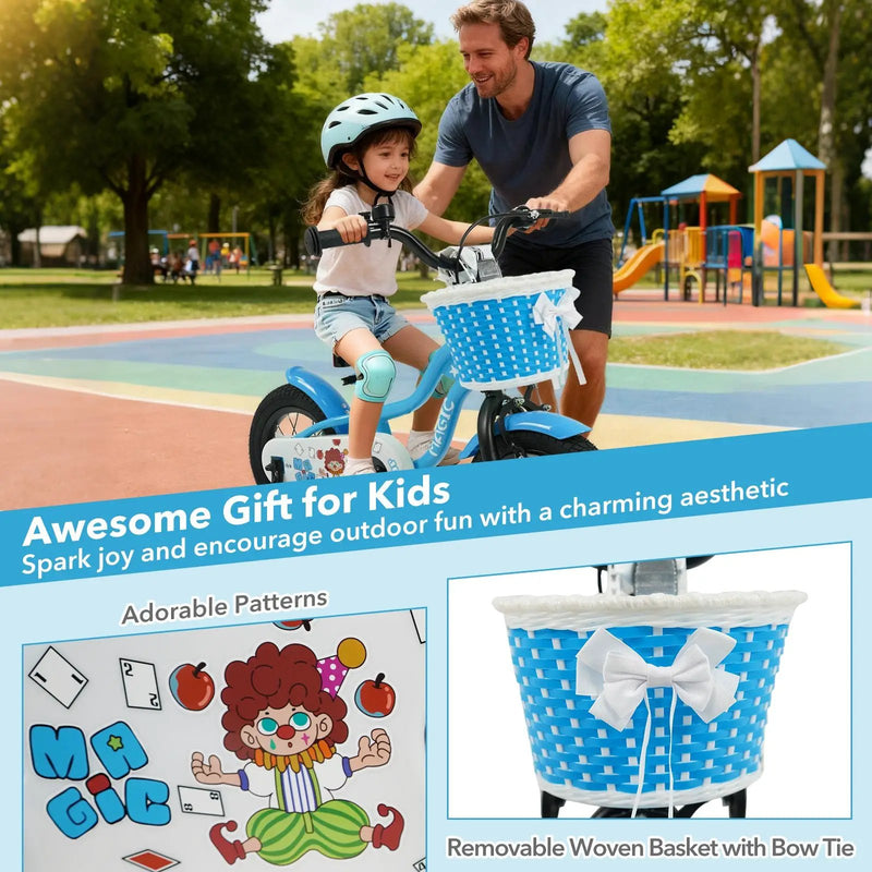 12/14/16 Inch Kids Bike with Training Wheels and Basket Navy Color by DirectDeals