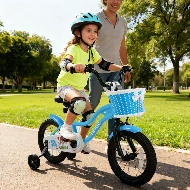 12/14/16 Inch Kids Bike with Training Wheels and Basket Navy Color by DirectDeals