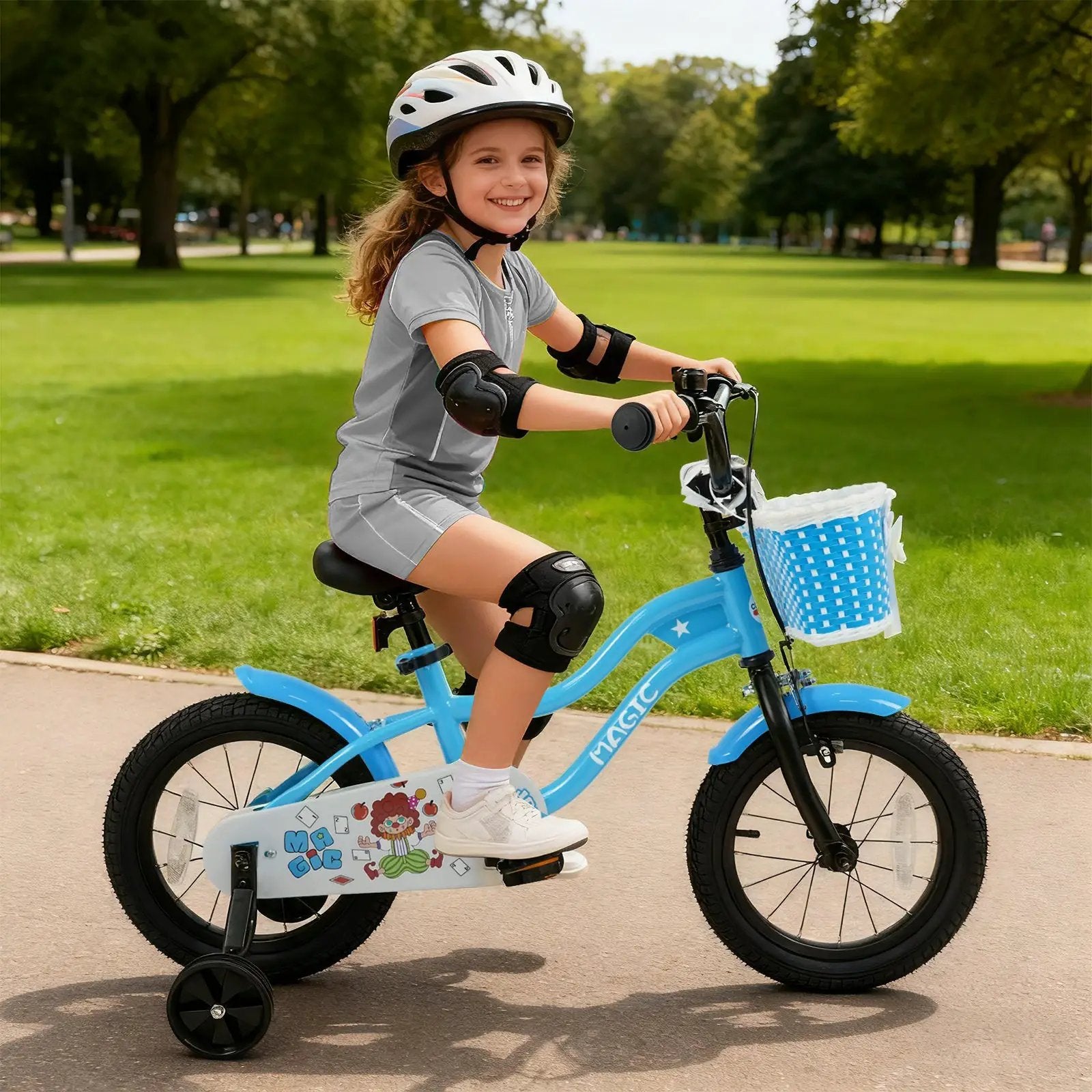 12/14/16 Inch Kids Bike with Training Wheels and Basket Navy Color by DirectDeals