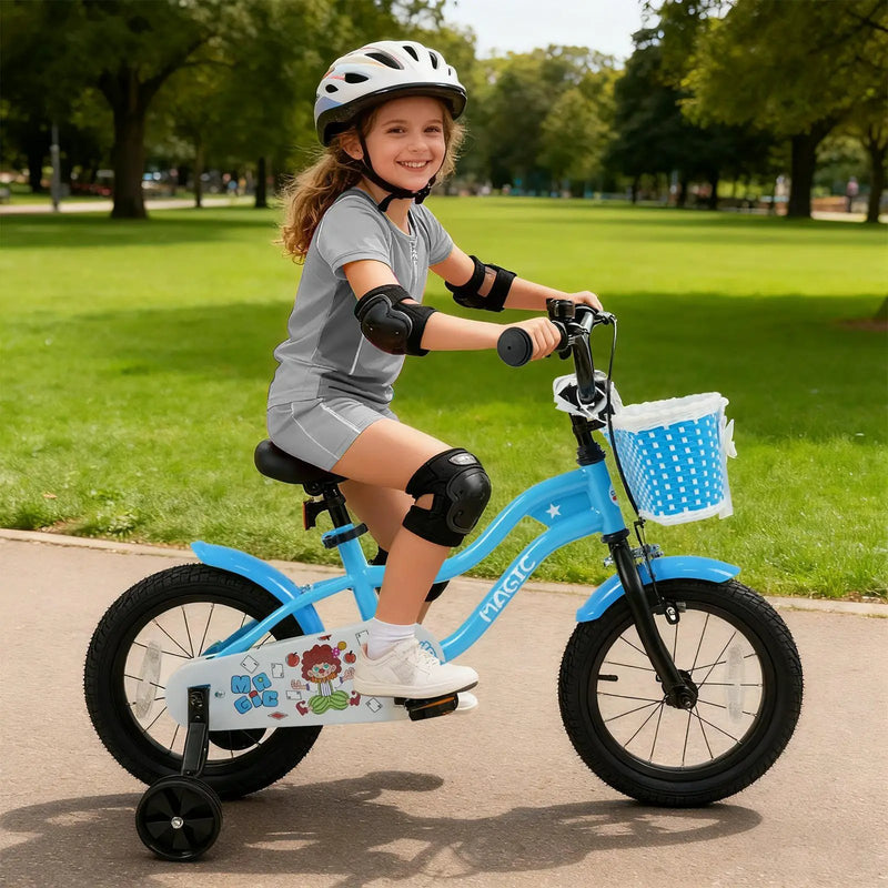 12/14/16 Inch Kids Bike with Training Wheels and Basket Navy Color by DirectDeals
