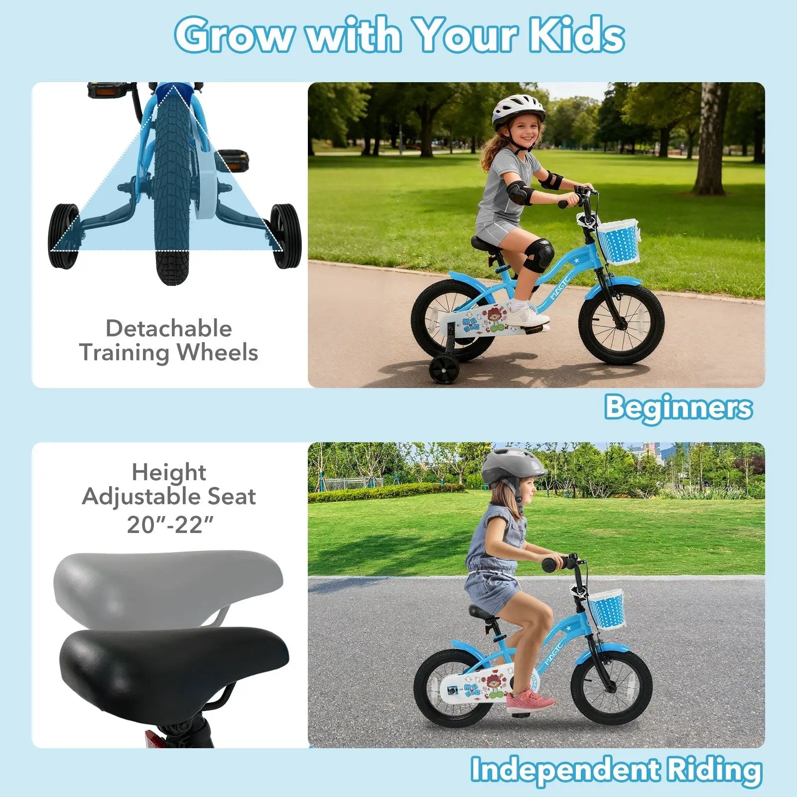 12/14/16 Inch Kids Bike with Training Wheels and Basket Navy Color by DirectDeals