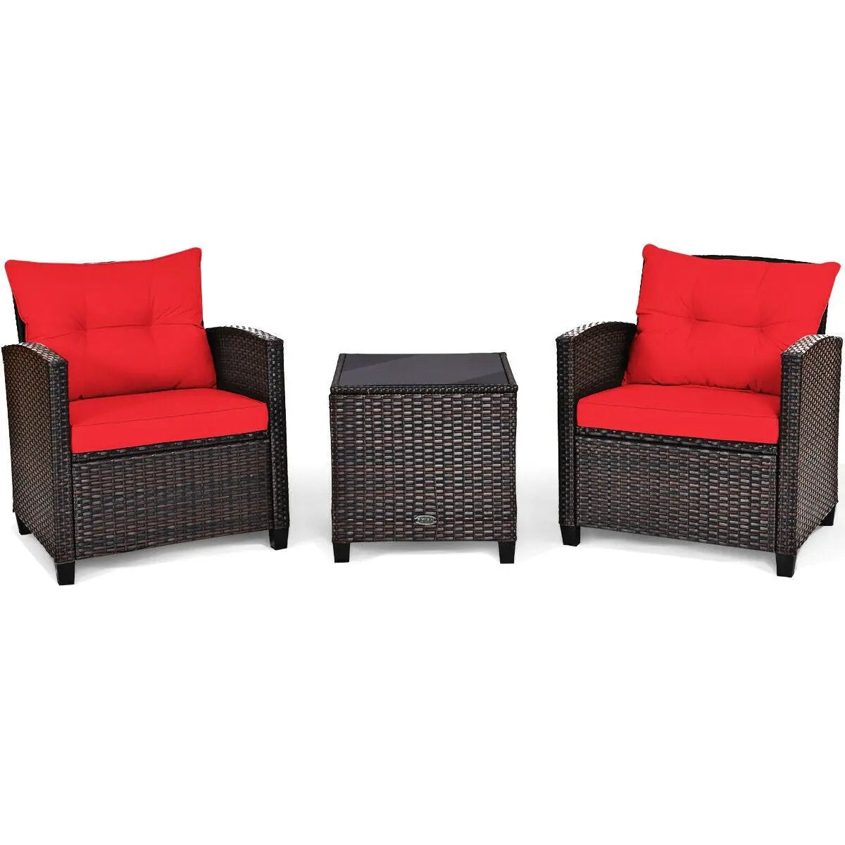 3 Pcs Patio Rattan Furniture Set Cushioned Conversation Set Coffee Table-Beige by DirectDeals