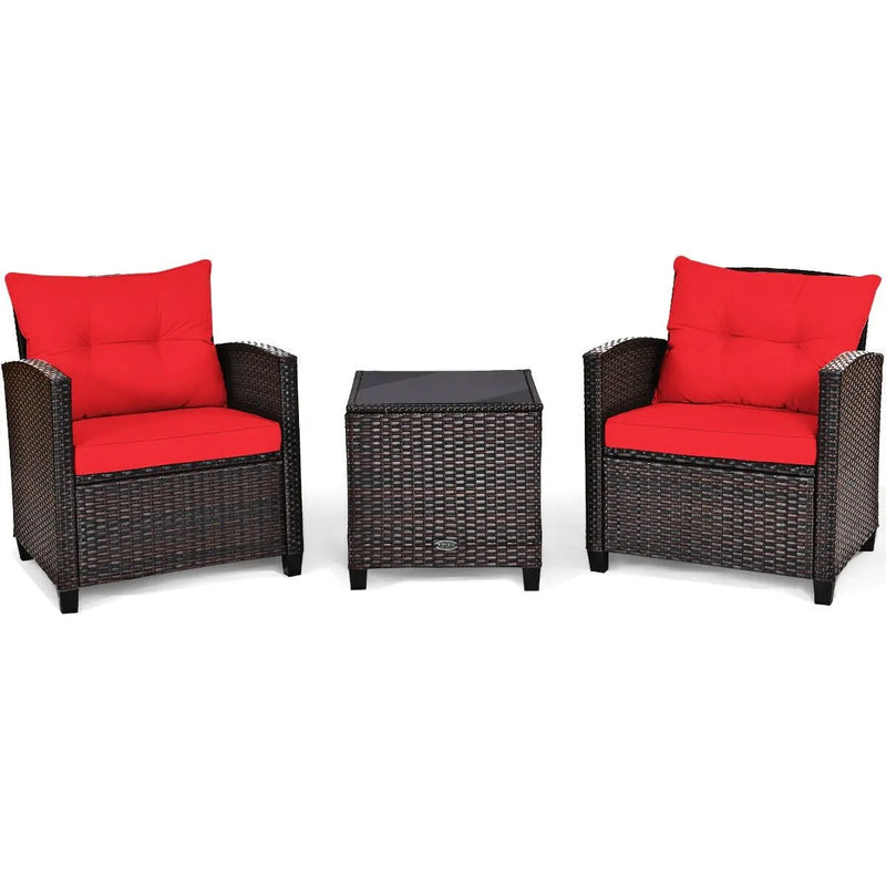 3 Pcs Patio Rattan Furniture Set Cushioned Conversation Set Coffee Table-Beige by DirectDeals