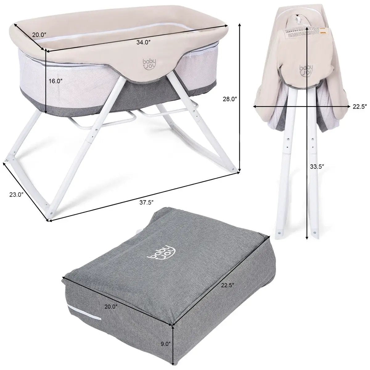 Portable Newborn Rocking Foldaway Baby Bassinet Crib-Gray by DirectDeals
