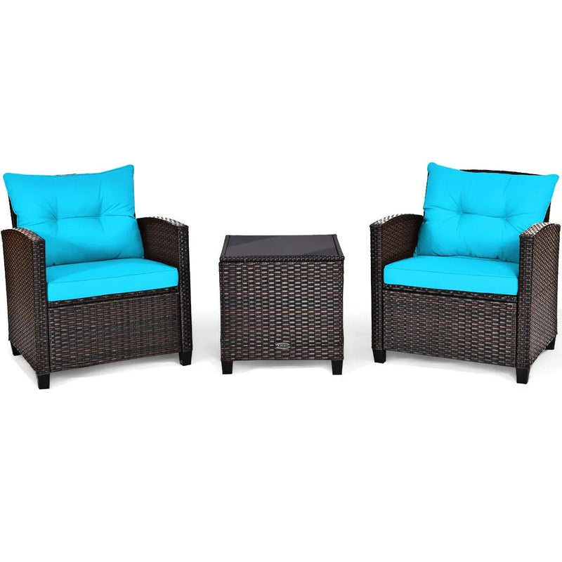3 Pcs Patio Rattan Furniture Set Cushioned Conversation Set Coffee Table-Beige by DirectDeals