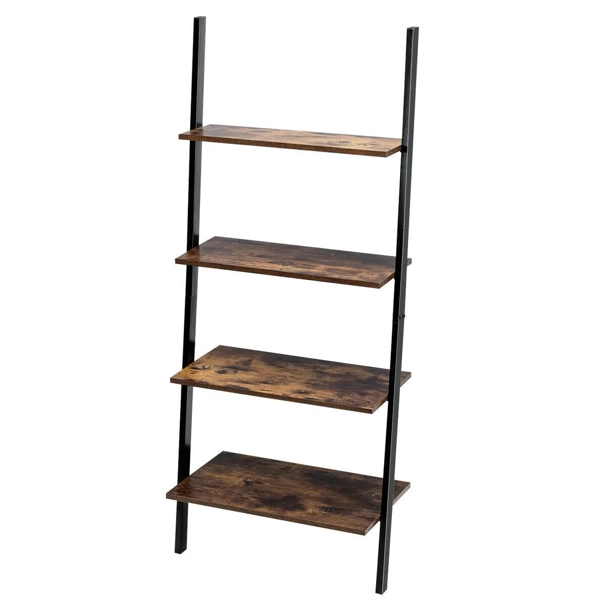 Multipurpose 4-Tier Industrial Leaning Wall Bookcase with Metal Frame, photo 12 of 16