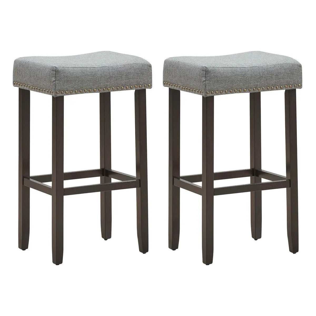Set of 2 Nailhead Saddle Bar Stools 29 Inch Height, photo 12 of 16