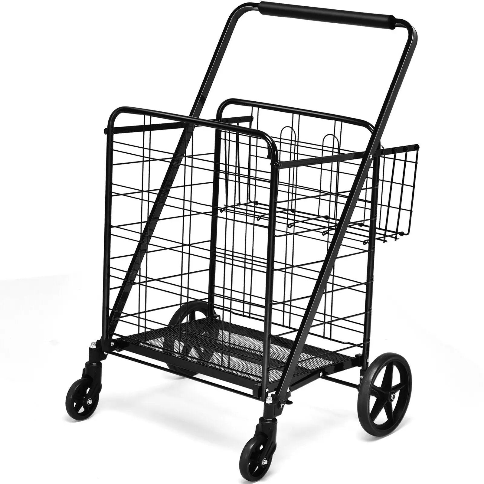 Heavy Duty Folding Utility Shopping Double Cart-Black by DirectDeals