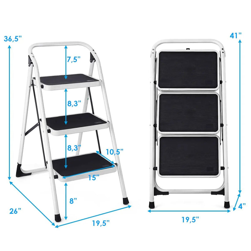 Folding 3-Step Ladder with Handgrip and Anti-Slip Platform by DirectDeals