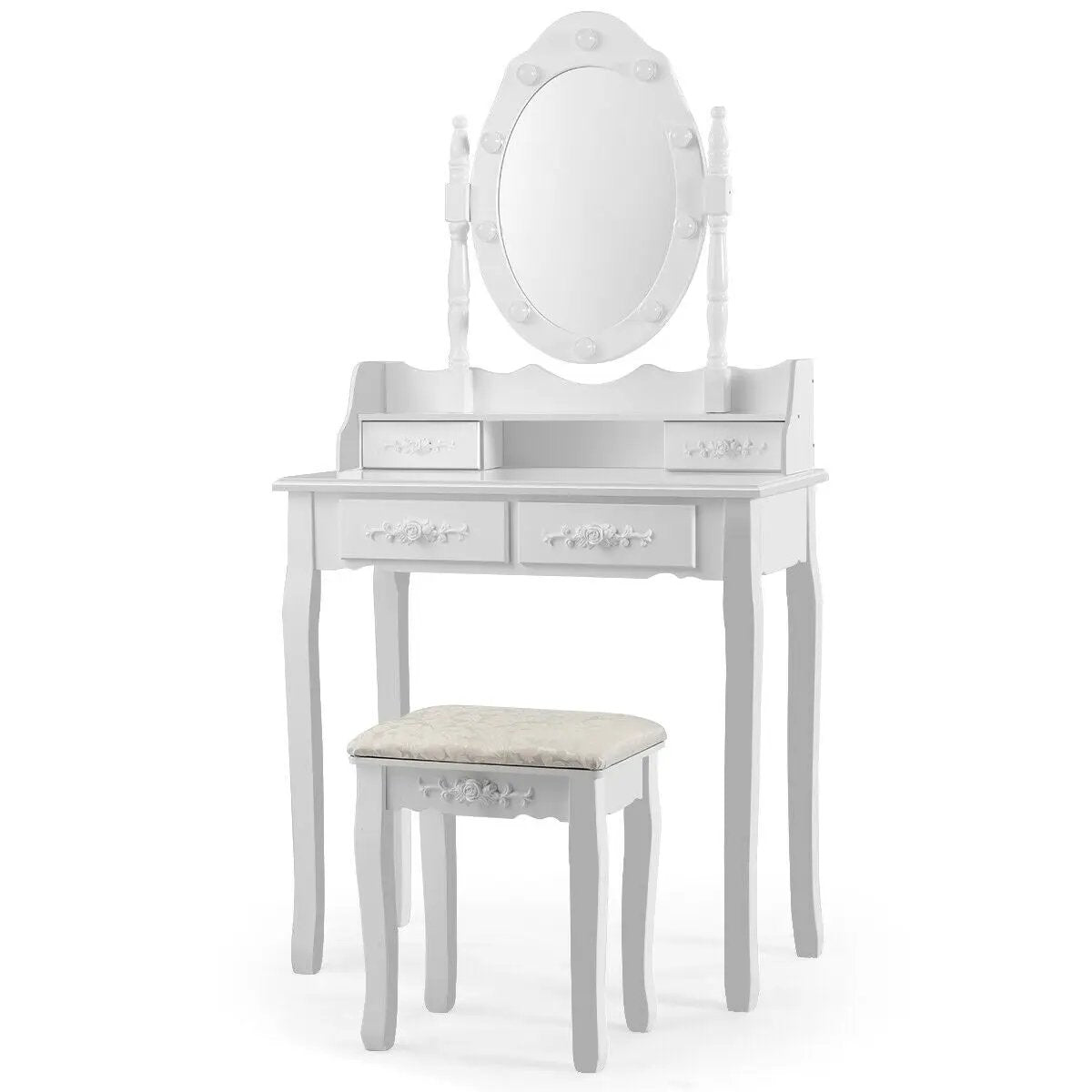 Makeup Vanity Dressing Table Set with Dimmable Bulbs Cushioned Stool, photo 8 of 10