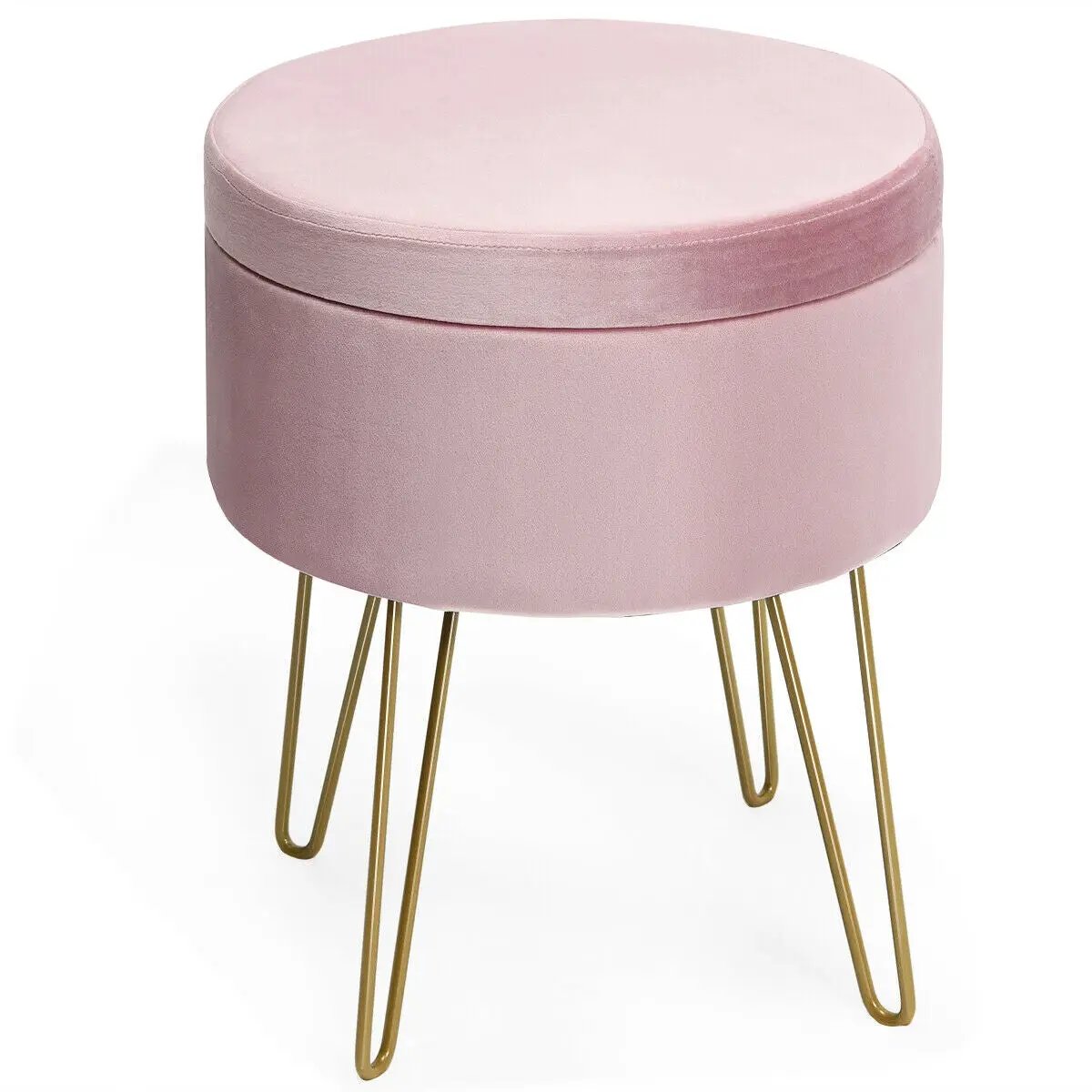 Round Velvet Storage Ottoman Footrest Stool Vanity Chair with Metal Legs, photo 23 of 24