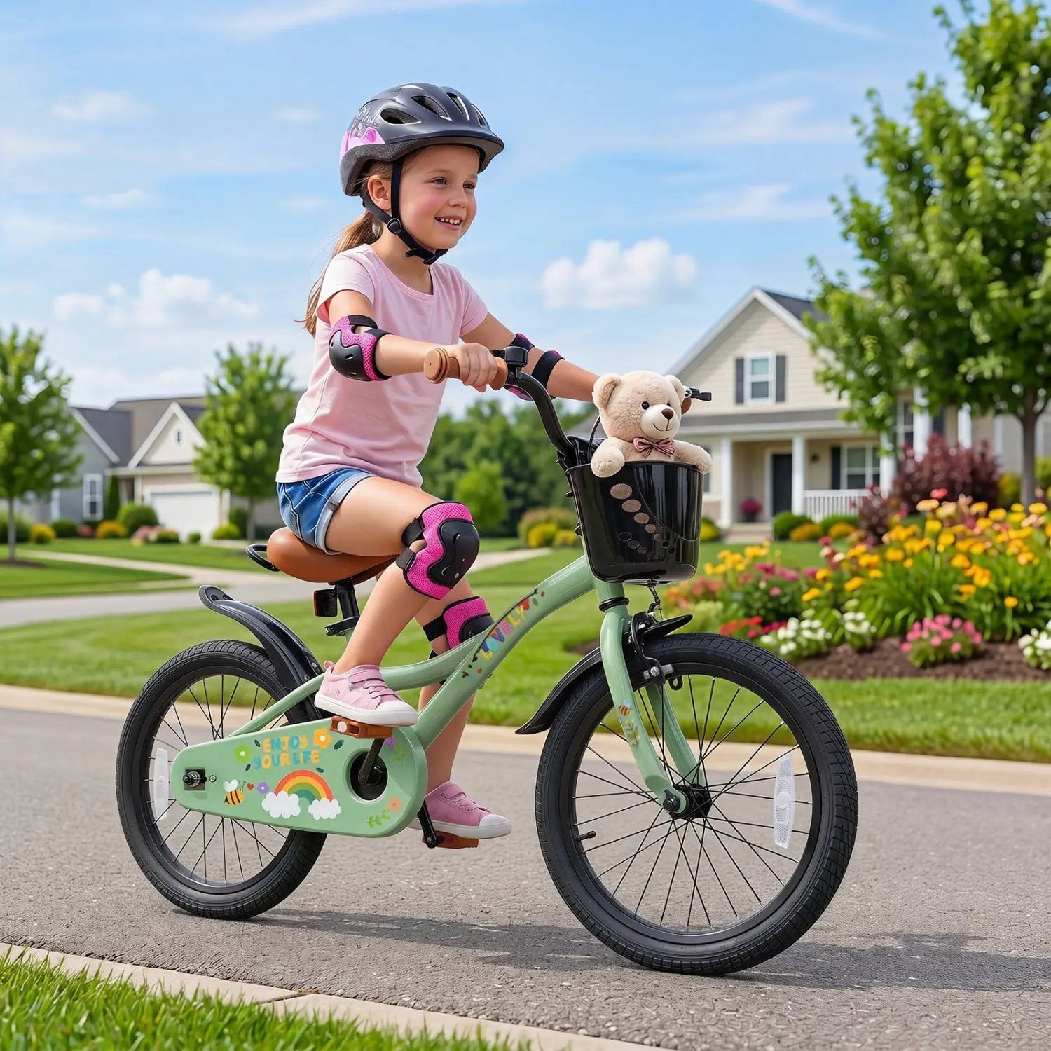 Girls Bike 12 Inch with Training Wheels and Basket - Green by DirectDeals