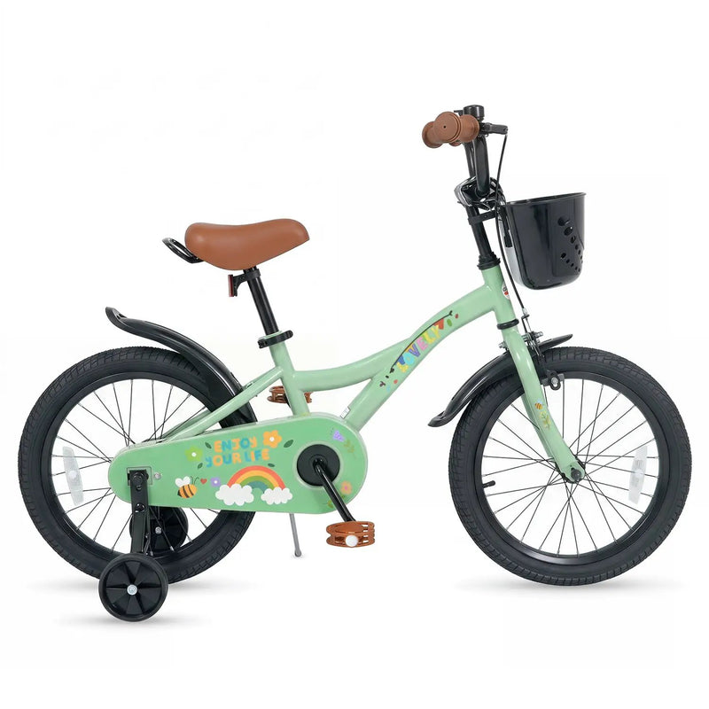 Girls Bike 12 Inch with Training Wheels and Basket - Green by DirectDeals