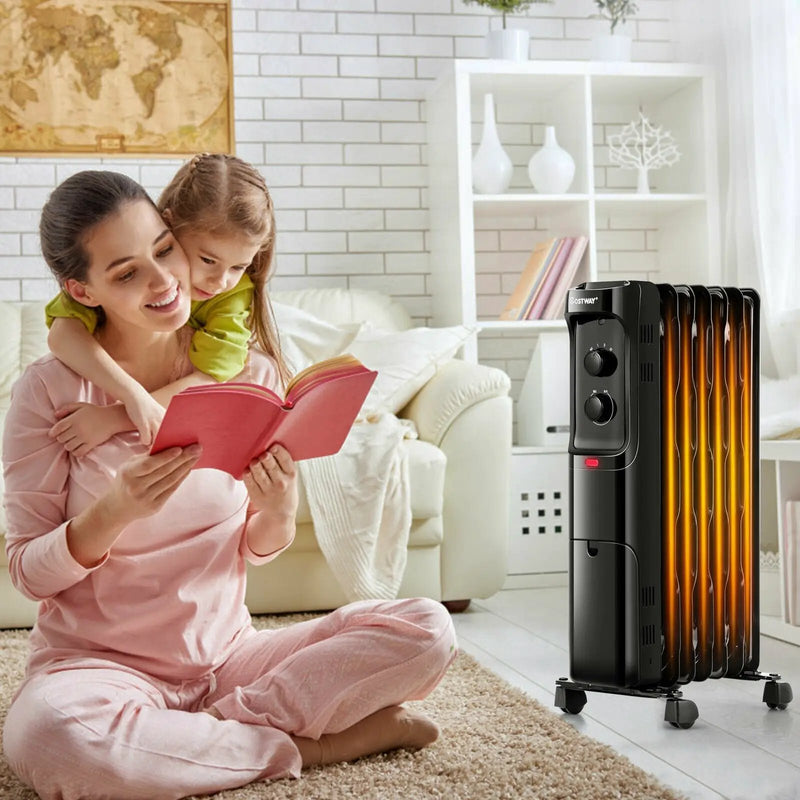 1500W Oil Filled Portable Radiator Space Heater with Adjustable Thermostat by DirectDeals