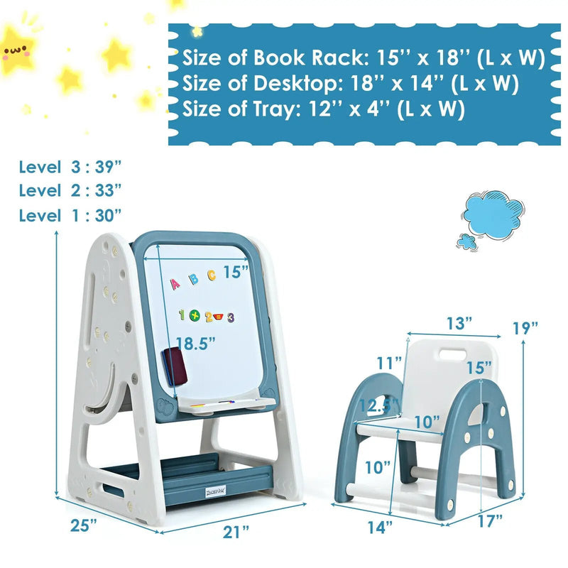 2-in-1 Kids Easel Desk Chair Set Book Rack Adjustable Art Painting Board by DirectDeals