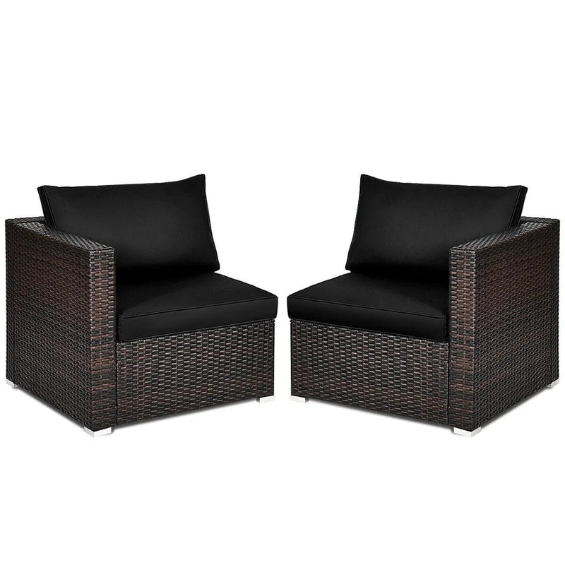2 Pieces Patio Rattan Sectional Conversation Sofa Set-Beige by DirectDeals