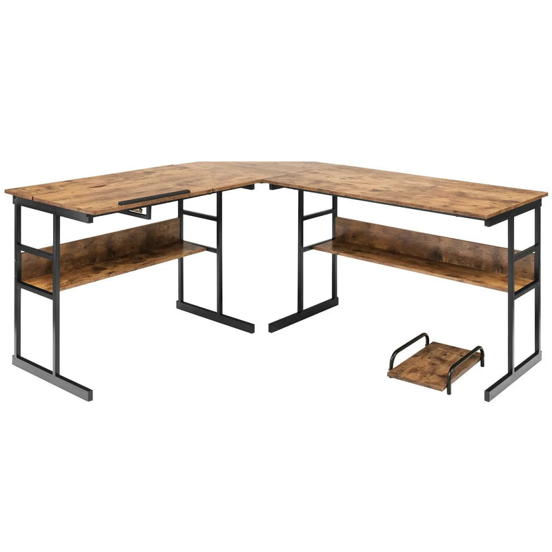 L-Shaped Computer Desk with Tiltable Tabletop by DirectDeals