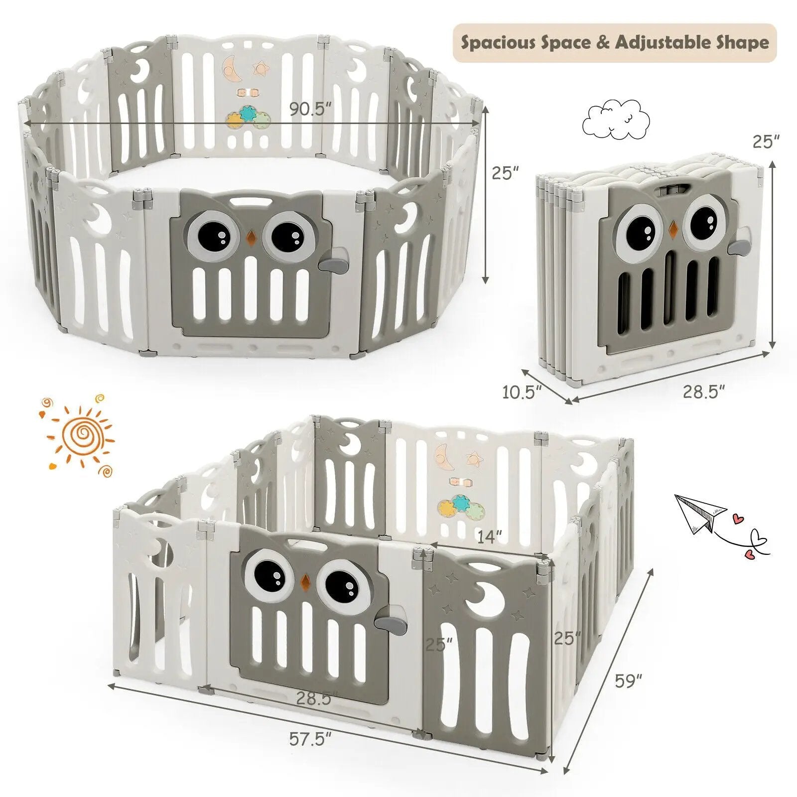 14-Panel Baby Playpen Kids Activity Center Foldable Play Yard with Lock Door by DirectDeals