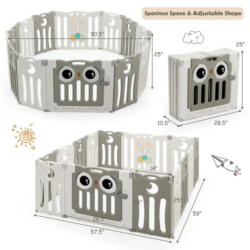 14-Panel Baby Playpen Kids Activity Center Foldable Play Yard with Lock Door by DirectDeals