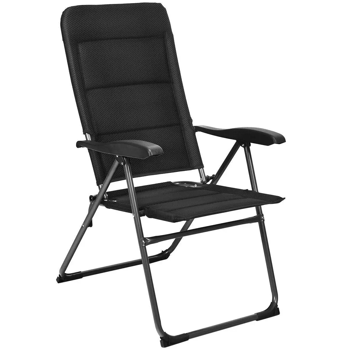 Set of 4 Patio Folding Chairs with Adjustable Backrest-Black by DirectDeals