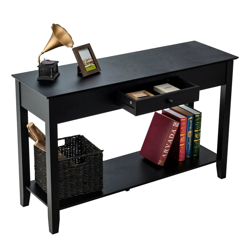 Console Sofa Side Accent Table with Drawer Shelf-Black by DirectDeals