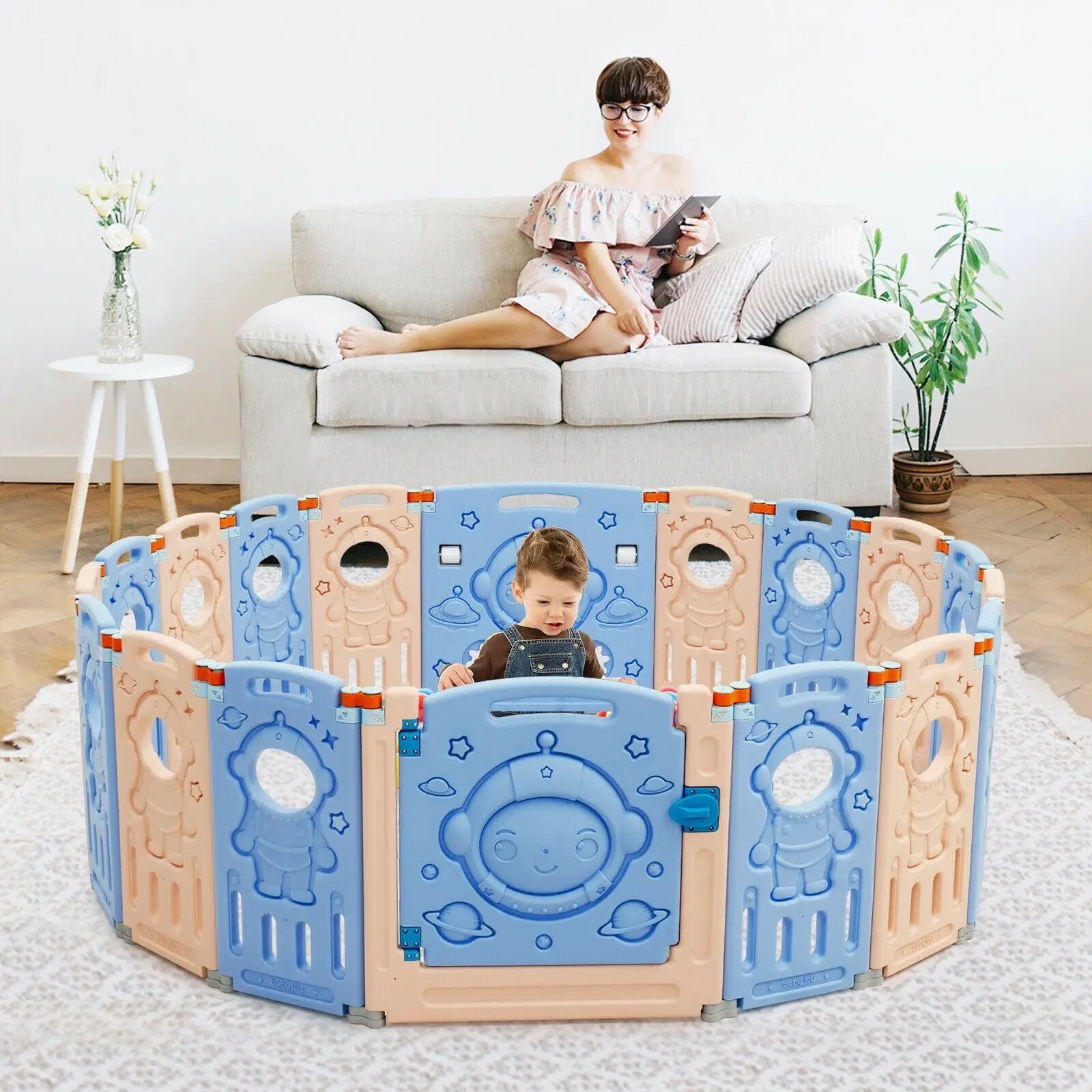 18-Panel Foldable Baby Playpen Kids Activity Center with Lockable Door by DirectDeals