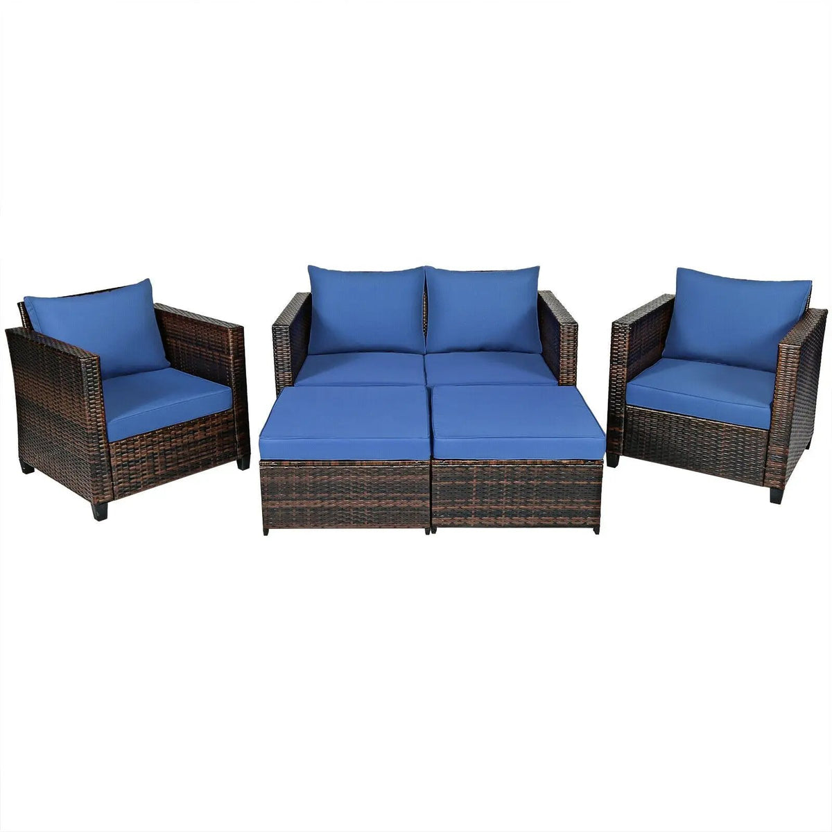 5 Pieces Patio Cushioned Rattan Furniture Set by DirectDeals