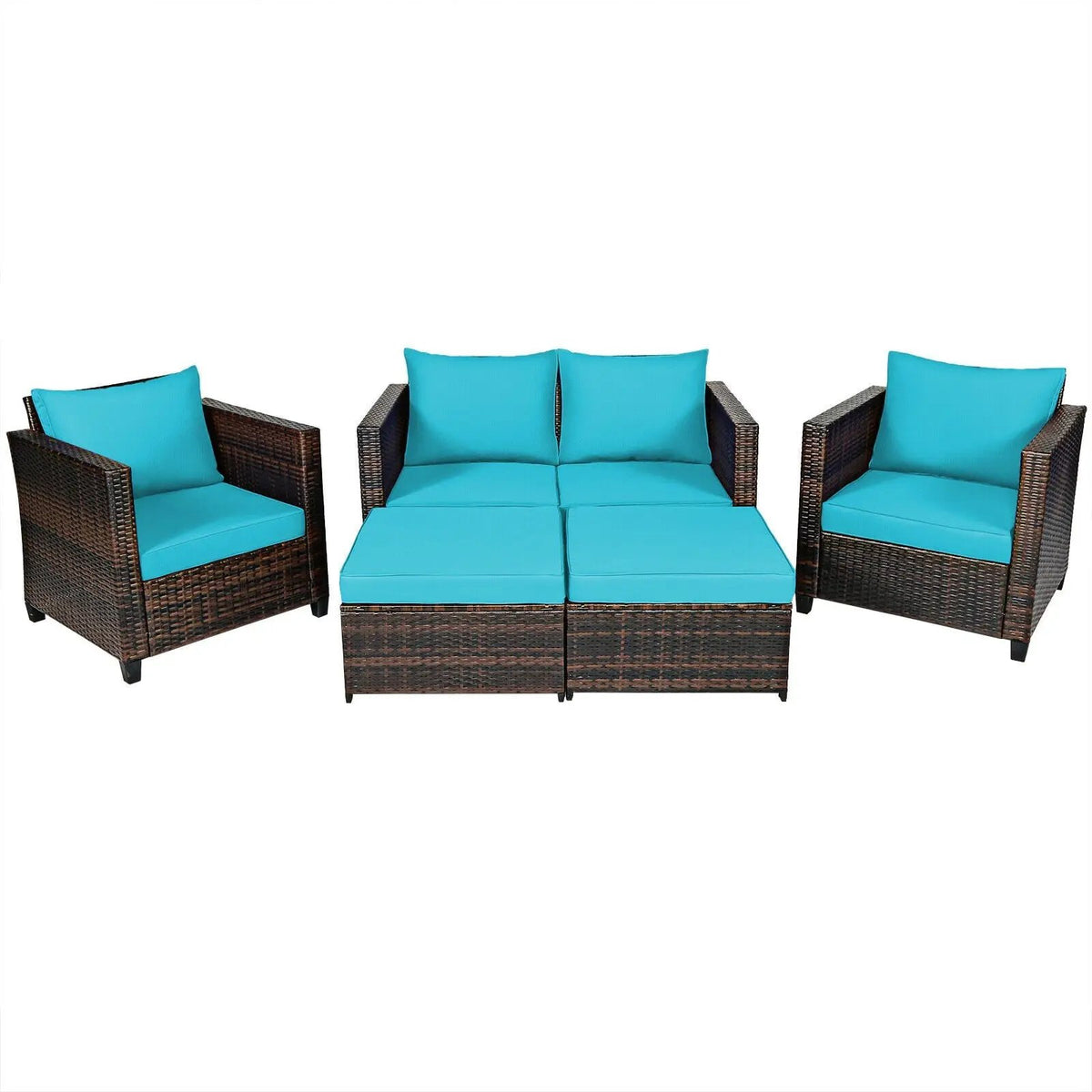 5 Pieces Patio Cushioned Rattan Furniture Set by DirectDeals