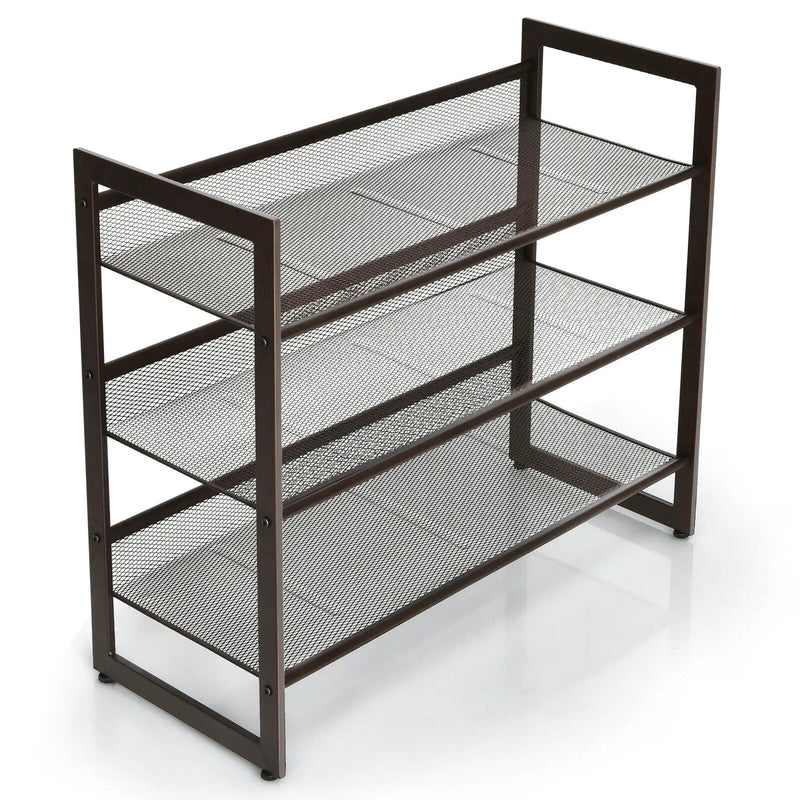 2/3/4 Tiers Flat and Slant Metal Shoe Rack for Entryway Hallway-3-Tier by DirectDeals