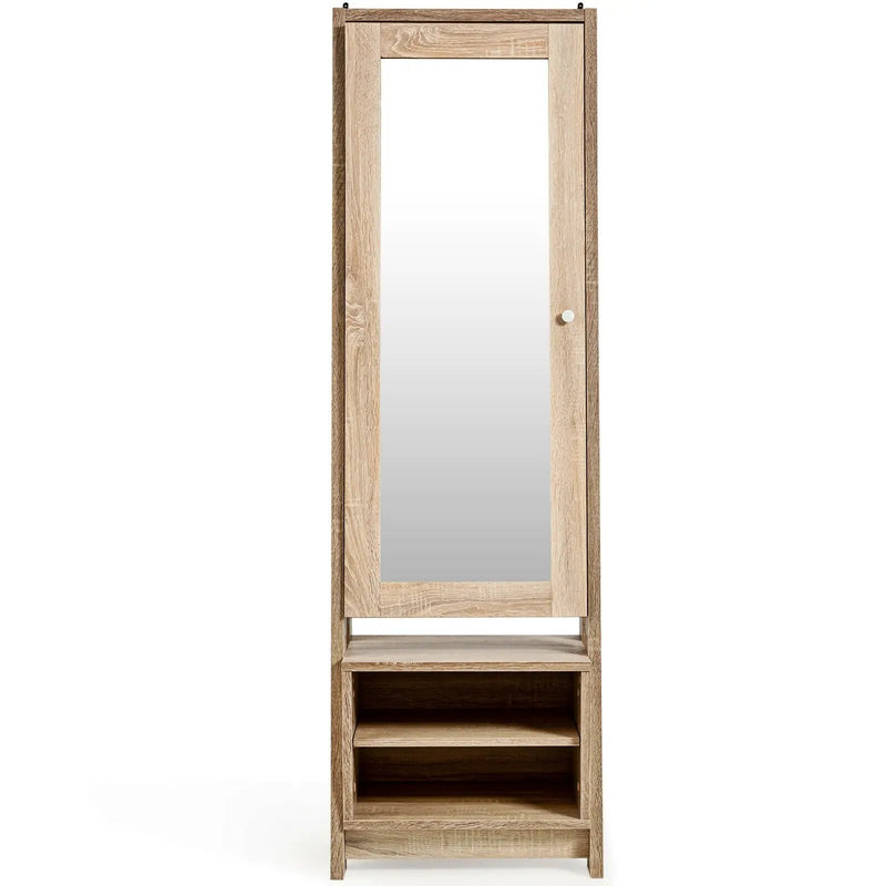 2-in-1 Wooden Cosmetics Storage Cabinet with Full-Length Mirror and Bottom Rack by DirectDeals