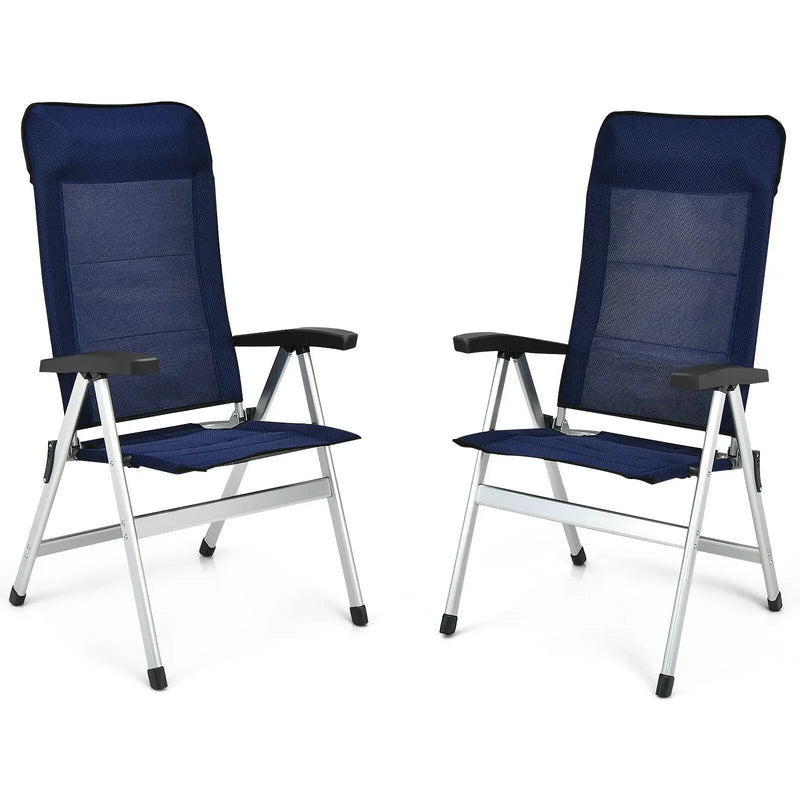2Pcs Patio Dining Chair with Adjust Portable Headrest-Blue by DirectDeals