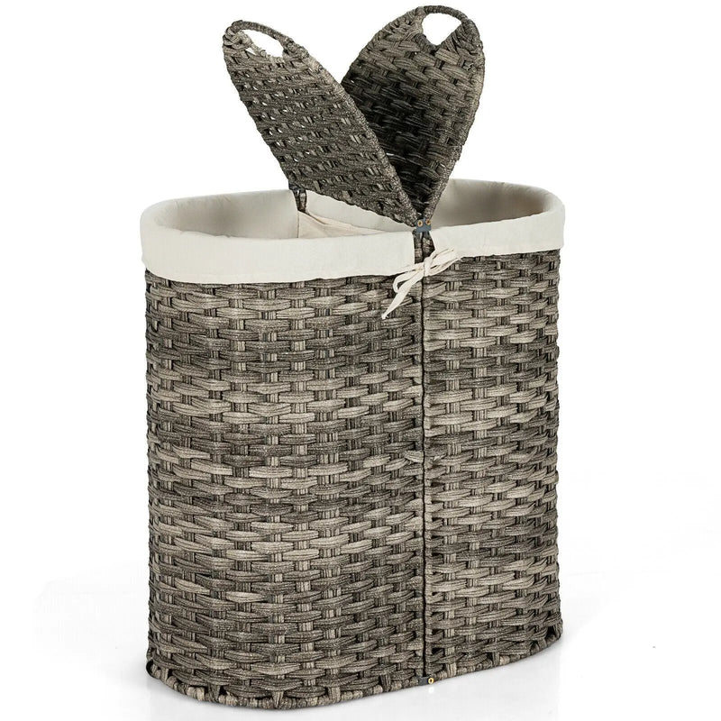 Handwoven Laundry Hamper Basket with 2 Removable Liner Bags by DirectDeals