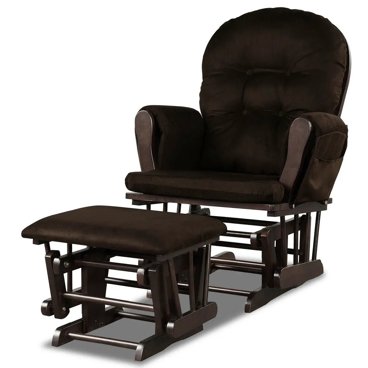 Wood Glider and Ottoman Set with Padded Armrests and Detachable Cushion by DirectDeals