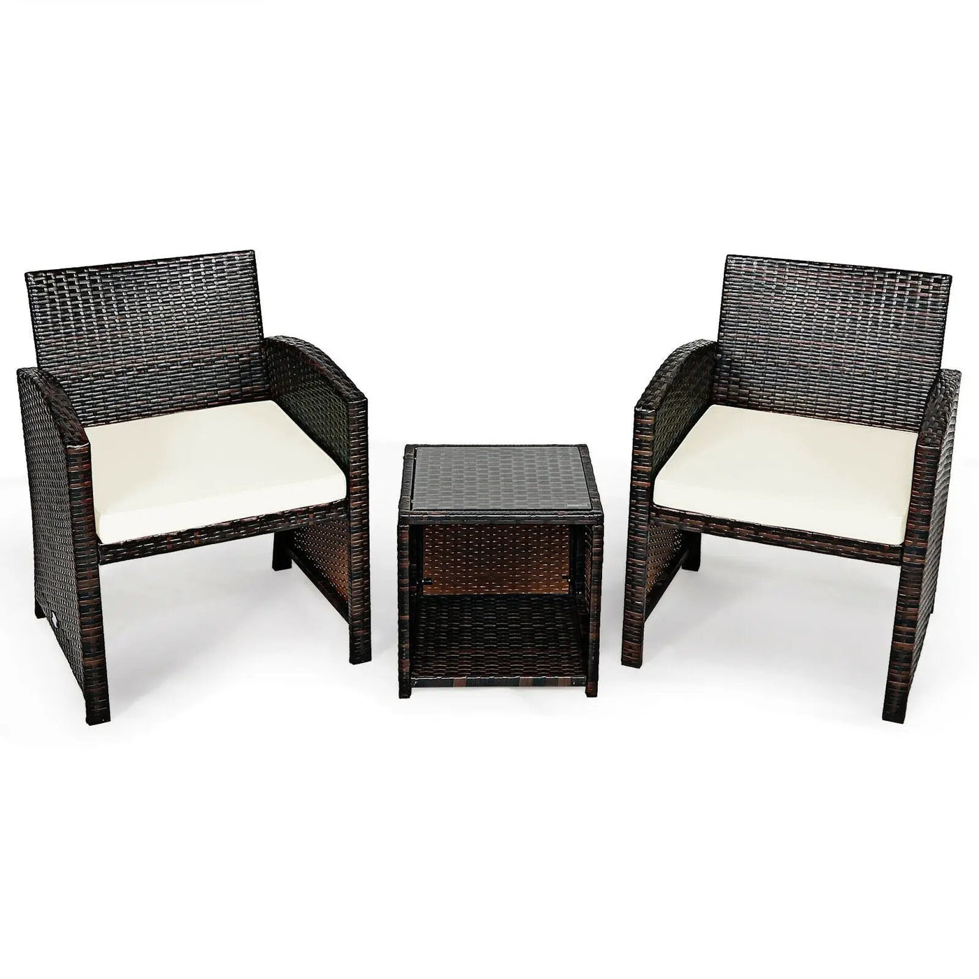 3 Pieces PE Rattan Wicker Furniture Set with Cushion Sofa Coffee Table for Garden by DirectDeals