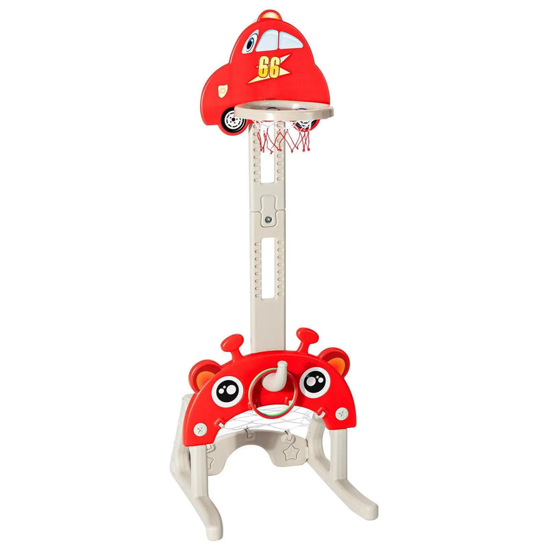 3-in-1 Basketball Hoop for Kids Adjustable Height Playset with Balls-Red by DirectDeals