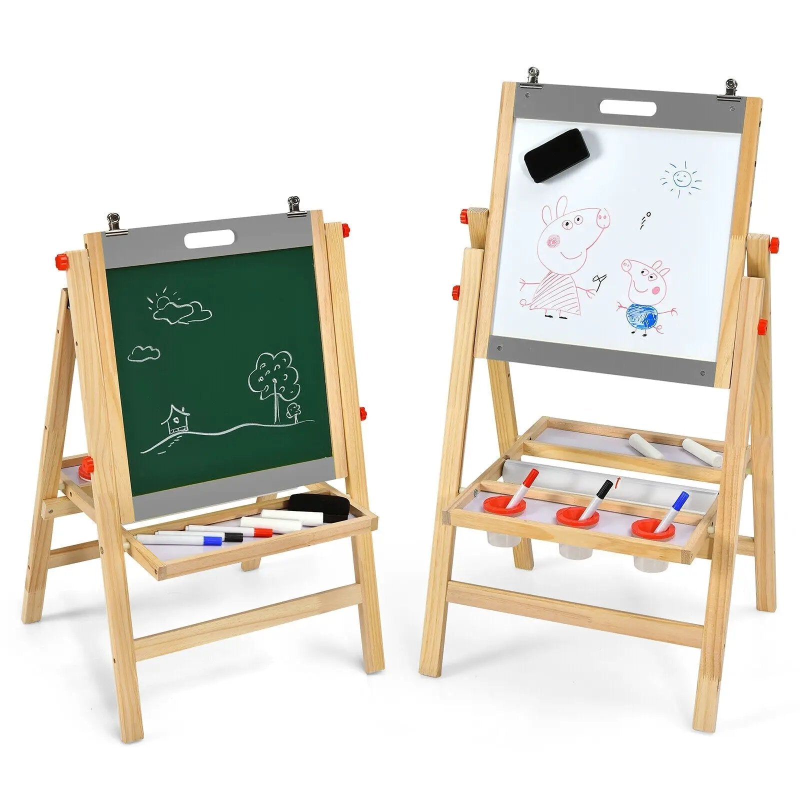 Kids Art Easel with Paper Roll Double Sided Chalkboard and Whiteboard-Gray by DirectDeals