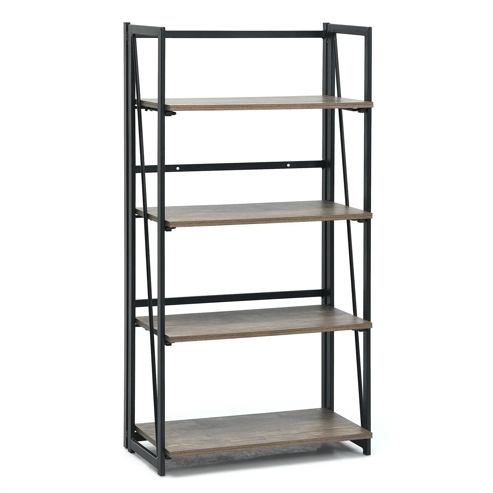 4-Tier Folding Bookshelf No-Assembly Industrial Bookcase Display Shelves by DirectDeals