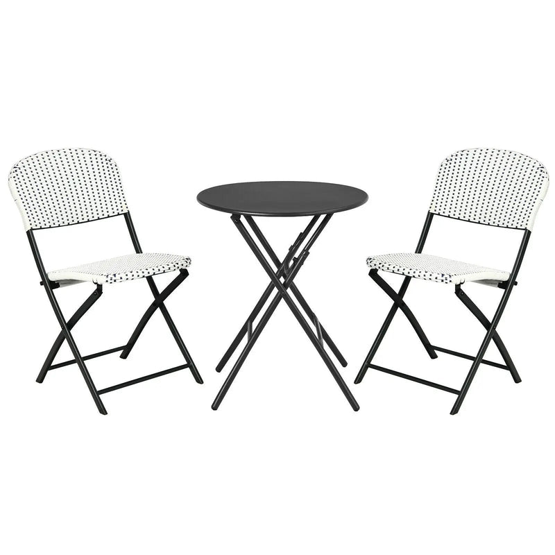 3 Pieces Patio Rattan Bistro Set with Round Dining Table and 2 Chairs by DirectDeals