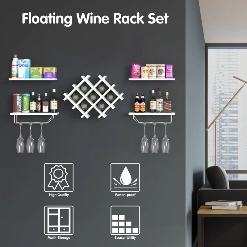 Set of 5 Wall Mount Wine Rack Set with Storage Shelves by DirectDeals