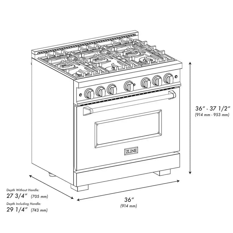 ZLINE 36" Classic Gas Range, Convection Gas Oven Black Stainless Steel Brass Burners, CGRB-BR-36 by Farmhouse Kitchen and Bath