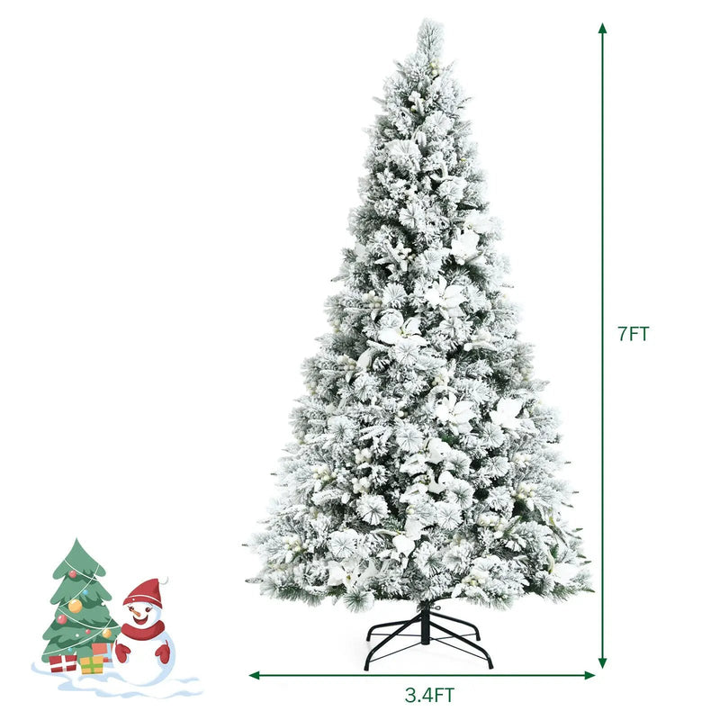 7 Feet Snow Flocked Christmas Tree with Poinsettia Flowers by DirectDeals