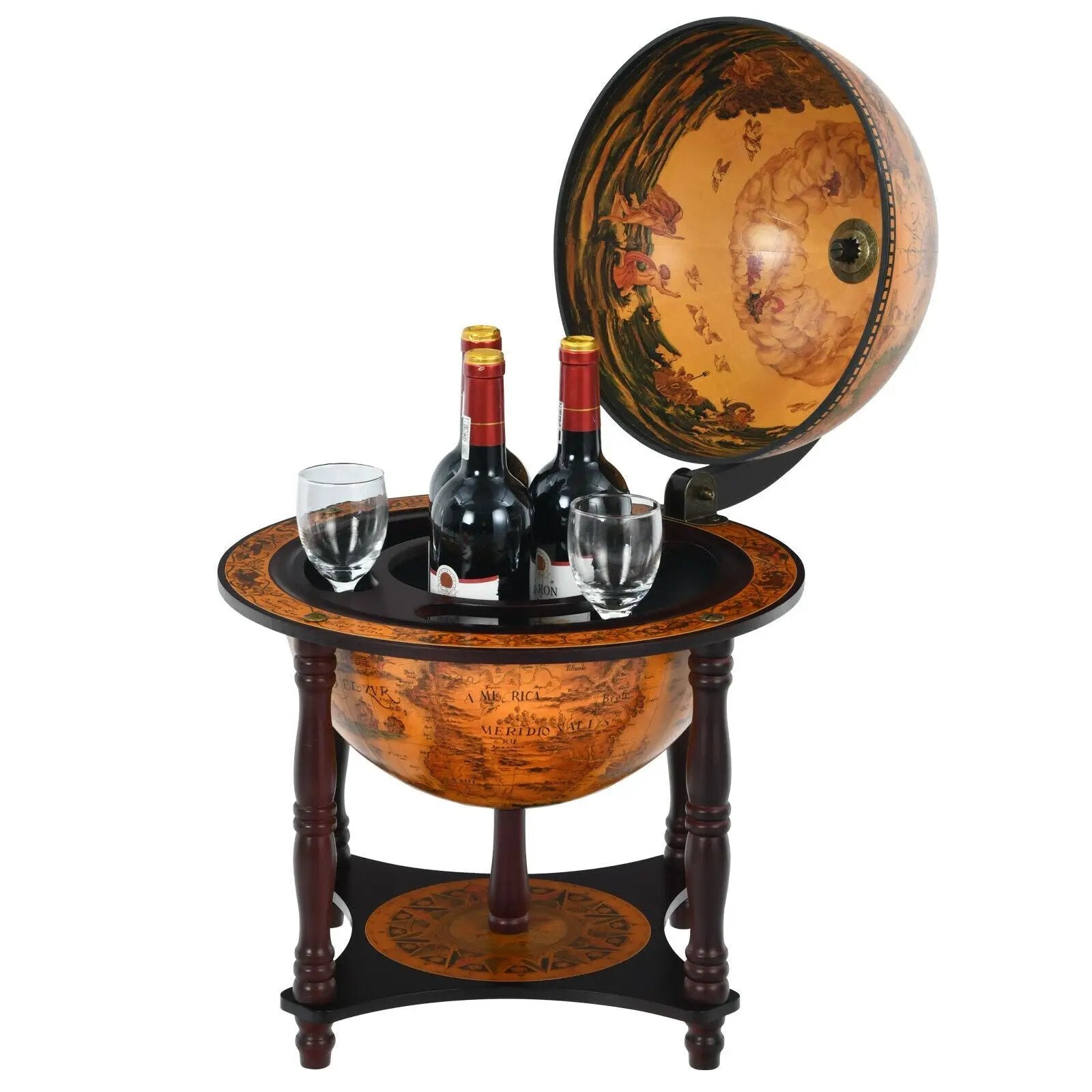 23 Inch Globe Wine Bar Stand for Dining Room and Living Room-Coffee by DirectDeals