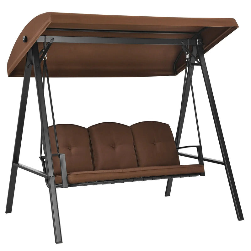 Outdoor 3-Seat Porch Swing with Adjust Canopy and Cushions by DirectDeals