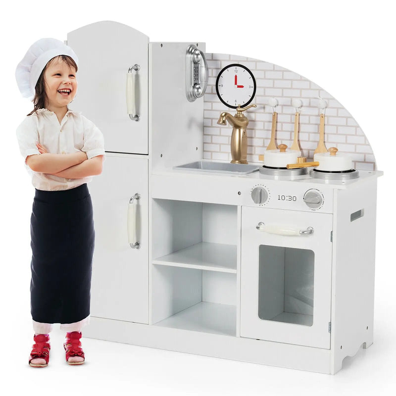 Kids Kitchen Playset Pretend Play Cooking Set with Vivid Faucet and Telephone by DirectDeals