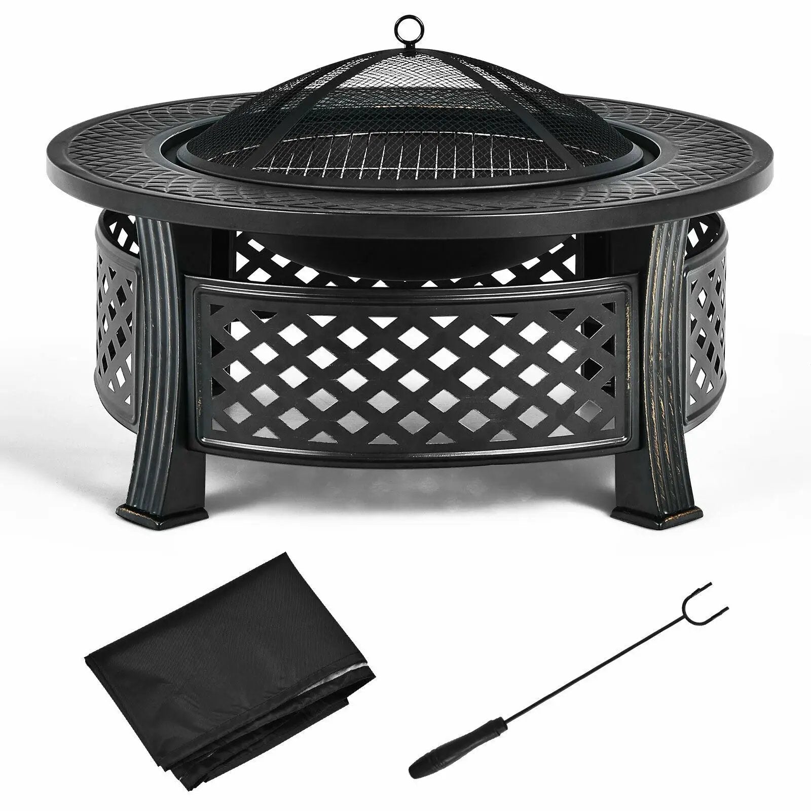 Outdoor Fire Pit with BBQ Grill and High-temp Resistance Finish by DirectDeals